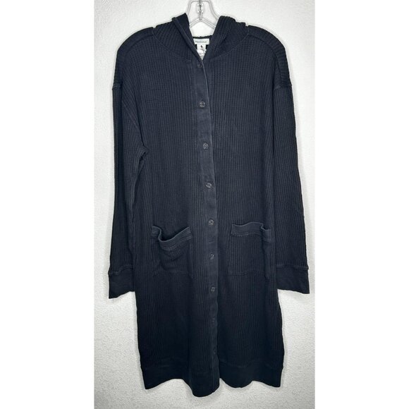 Sundance Sweater Womens Small Black Hooded Waffle Knit Button Front Cardigan - Picture 1 of 12